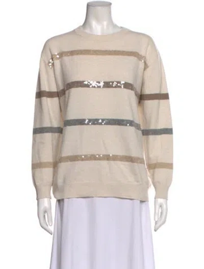 Pre-owned Brunello Cucinelli Virgin Wool Striped Sweater In Neutral