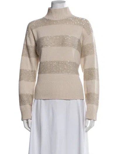 Pre-owned Brunello Cucinelli Virgin Wool Striped Sweater In Neutral