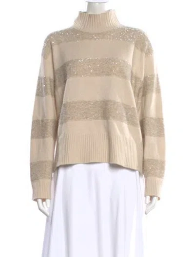 Pre-owned Brunello Cucinelli Virgin Wool Striped Sweater In Neutral