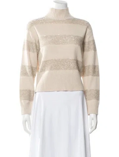 Pre-owned Brunello Cucinelli Virgin Wool Striped Sweater In Neutral