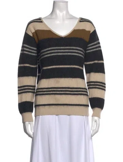 Pre-owned Brunello Cucinelli Virgin Wool Striped Sweater In Neutral