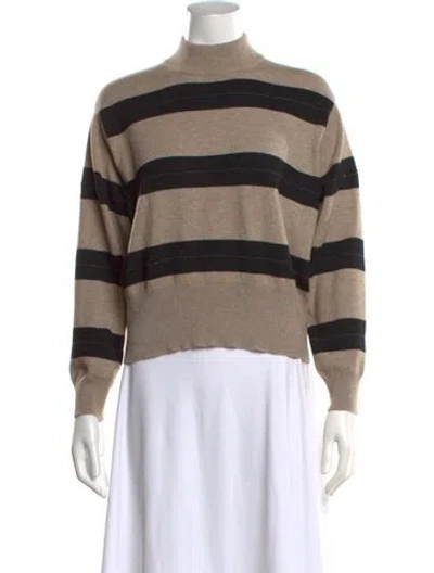 Pre-owned Brunello Cucinelli Virgin Wool Striped Sweater In Neutrals