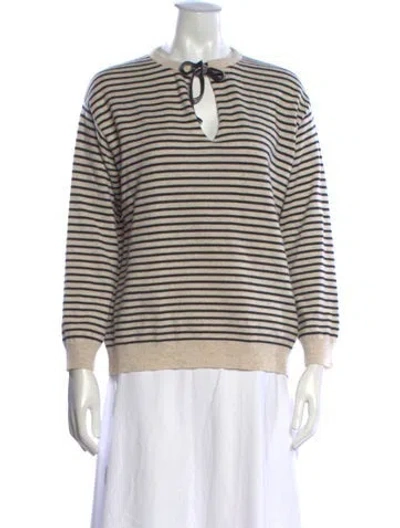 Pre-owned Brunello Cucinelli Virgin Wool Striped Sweater In Neutrals