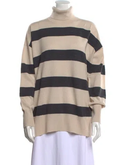 Pre-owned Brunello Cucinelli Virgin Wool Striped Sweater W/ Tags In Neutral