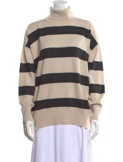 Pre-owned Brunello Cucinelli Virgin Wool Striped Sweater W/ Tags In Neutral