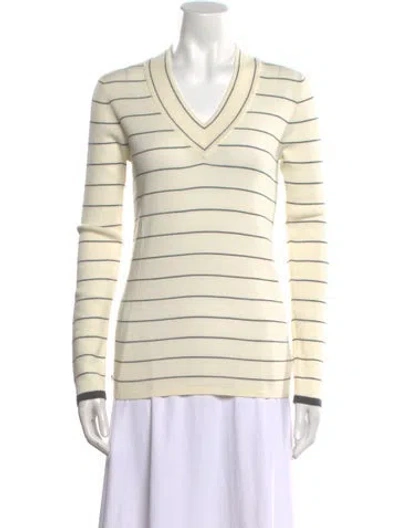 Pre-owned Brunello Cucinelli Virgin Wool Striped Sweater W/ Tags In Neutral