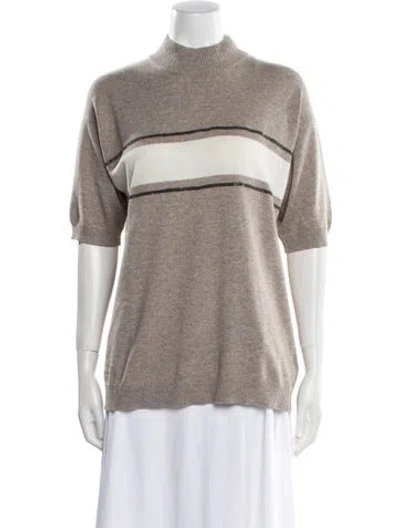 Pre-owned Brunello Cucinelli Virgin Wool Striped Sweater W/ Tags In Neutral