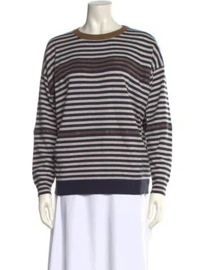 Pre-owned Brunello Cucinelli Virgin Wool Striped Sweater W/ Tags In Neutral