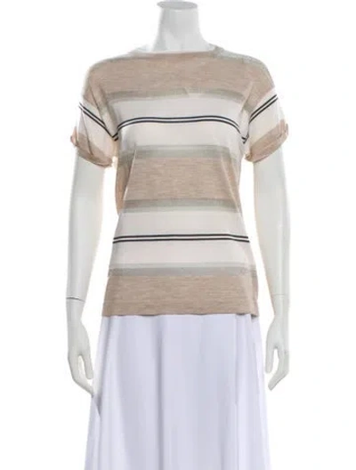 Pre-owned Brunello Cucinelli Virgin Wool Striped Sweater W/ Tags In Neutral