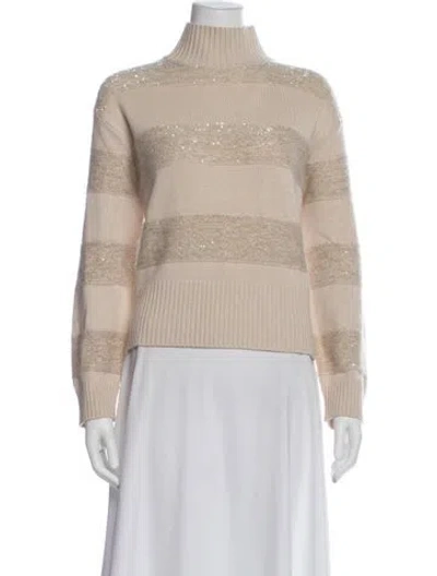Pre-owned Brunello Cucinelli Virgin Wool Striped Sweater W/ Tags In Neutral