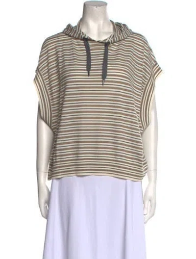 Pre-owned Brunello Cucinelli Virgin Wool Striped Sweater W/ Tags In White