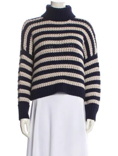 Pre-owned Brunello Cucinelli Virgin Wool Striped Sweater In White