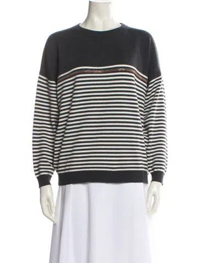 Pre-owned Brunello Cucinelli Virgin Wool Striped Sweater In White