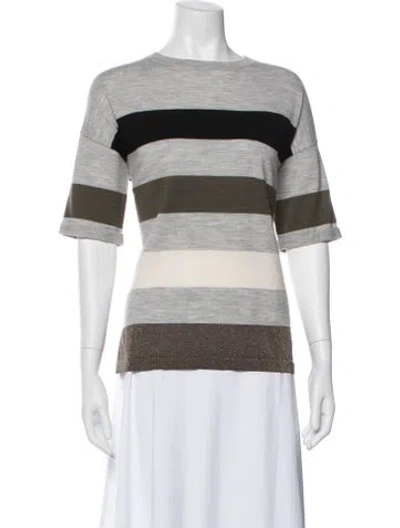 Pre-owned Brunello Cucinelli Virgin Wool Striped Sweater In White