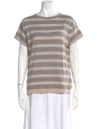 Pre-owned Brunello Cucinelli Virgin Wool Striped T-shirt In Neutral