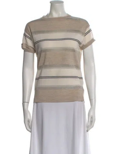 Pre-owned Brunello Cucinelli Virgin Wool Striped T-shirt In Neutral