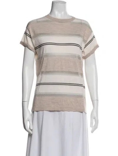 Pre-owned Brunello Cucinelli Virgin Wool Striped T-shirt In Neutral