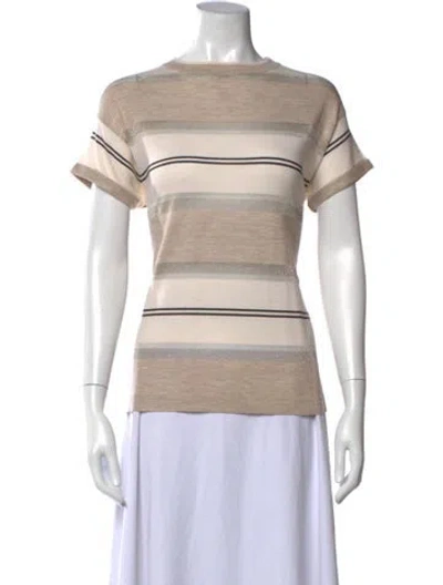Pre-owned Brunello Cucinelli Virgin Wool Striped T-shirt In Neutral
