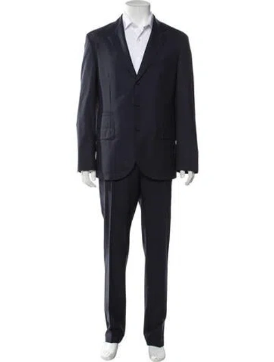 Pre-owned Brunello Cucinelli Virgin Wool Striped Two-piece Suit In Blue