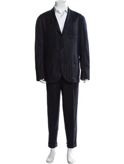 Pre-owned Brunello Cucinelli Virgin Wool Striped Two-piece Suit In Blue