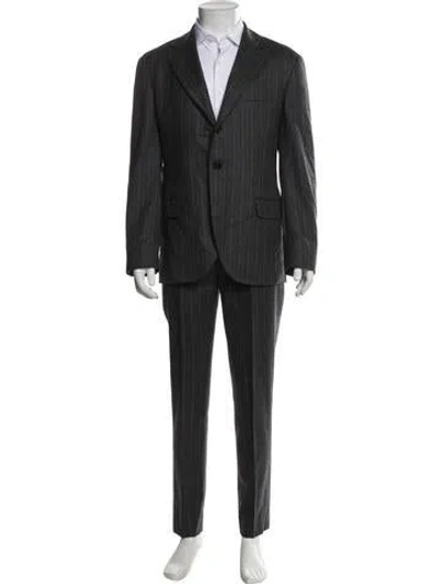 Pre-owned Brunello Cucinelli Virgin Wool Striped Two-piece Suit In Gray