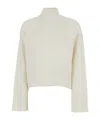 Brunello Cucinelli White Sweater With High Neck And Monil Detail On The Rear In Cashmere Woman