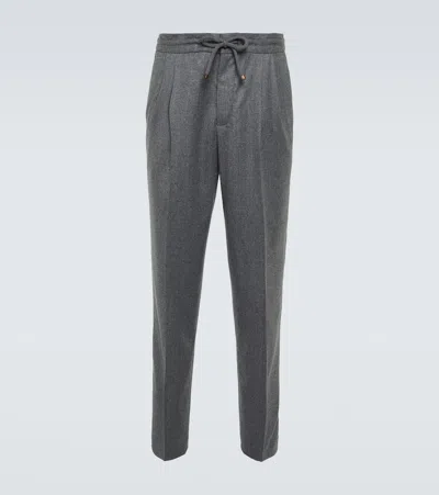 Brunello Cucinelli Virgin Wool Tapered Pants In Grey