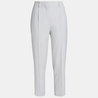 Pre-owned Brunello Cucinelli Virgin Wool Tapered Trousers It 42 In White