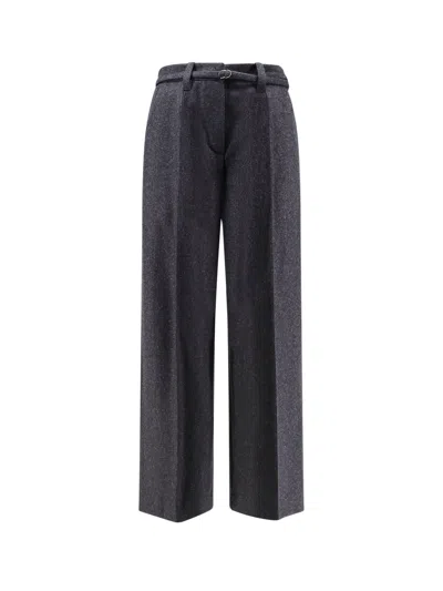 Brunello Cucinelli Virgin Wool Trousers With Belt In Black