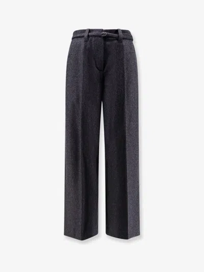 Brunello Cucinelli Virgin Wool Trousers With Belt In Black