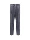 Brunello Cucinelli Men Virgin Wool Trousers With Drawstring In Blue