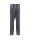 Brunello Cucinelli Men Virgin Wool Trousers With Drawstring In Gray