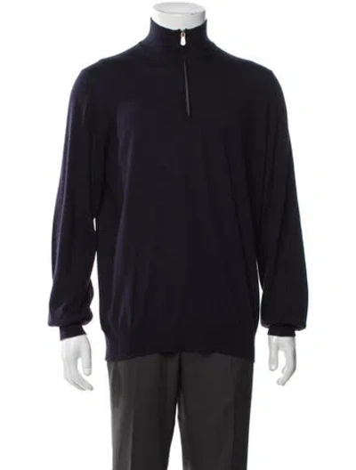 Pre-owned Brunello Cucinelli Virgin Wool Turtleneck Polo Sweater In Blue