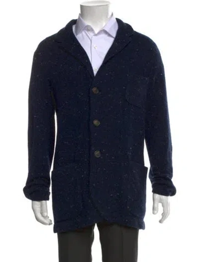 Pre-owned Brunello Cucinelli Virgin Wool Tweed Pattern Cardigan In Blue