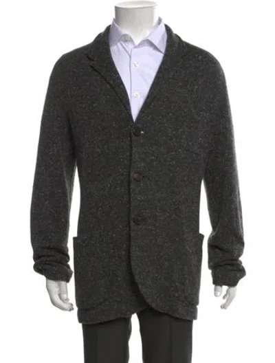Pre-owned Brunello Cucinelli Virgin Wool Tweed Pattern Cardigan In Grey