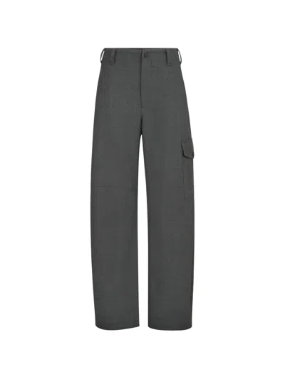 Brunello Cucinelli Virgin Wool Twill Cargo Barrel Trousers With Monili In Animal Print