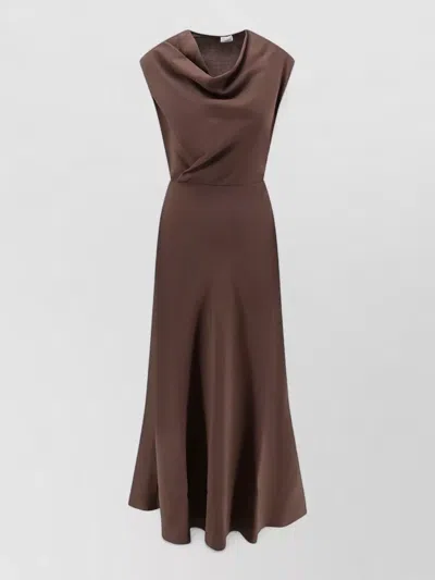 Brunello Cucinelli Virgin Wool Twill Dress Cowl Neckline In Brown