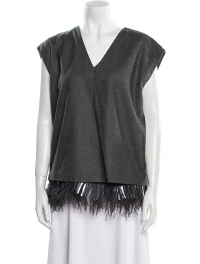 Pre-owned Brunello Cucinelli Virgin Wool V-neck Blouse In Gray