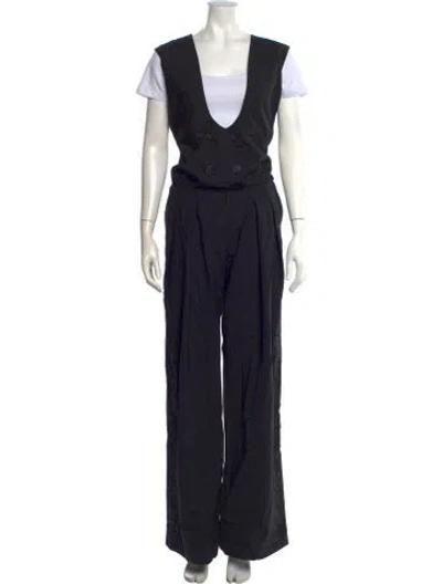 Pre-owned Brunello Cucinelli Virgin Wool V-neck Jumpsuit W/ Tags In Black