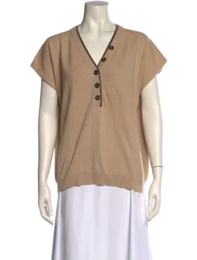 Pre-owned Brunello Cucinelli Virgin Wool V-neck Polo In Brown