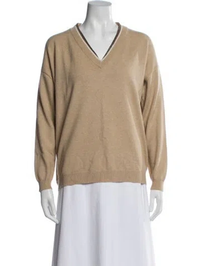 Pre-owned Brunello Cucinelli Virgin Wool V-neck Sweater In Brown