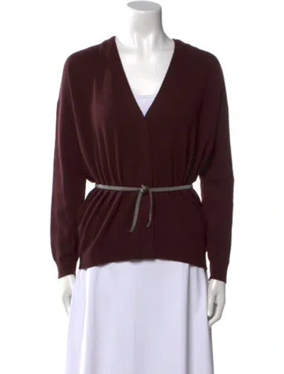 Pre-owned Brunello Cucinelli Virgin Wool V-neck Sweater In Burgundy