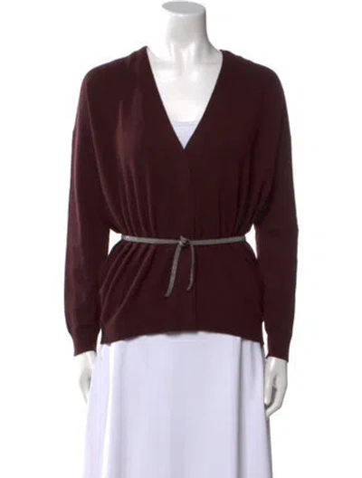 Pre-owned Brunello Cucinelli Virgin Wool V-neck Sweater In Burgundy