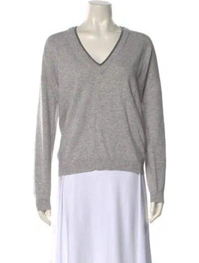 Pre-owned Brunello Cucinelli Virgin Wool V-neck Sweater In Gray