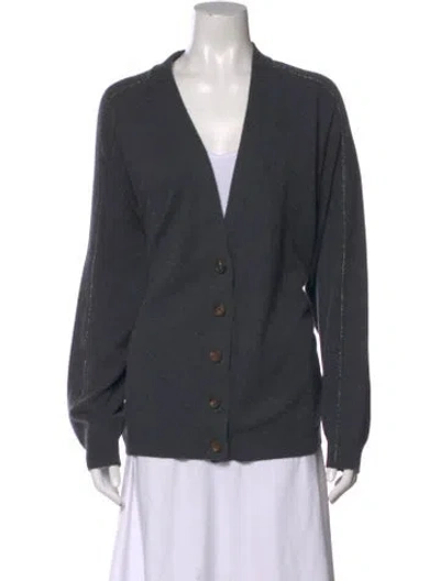 Pre-owned Brunello Cucinelli Virgin Wool V-neck Sweater In Gray