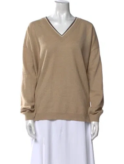 Pre-owned Brunello Cucinelli Virgin Wool V-neck Sweater In Neutral