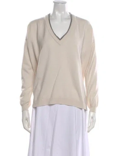 Pre-owned Brunello Cucinelli Virgin Wool V-neck Sweater In Neutral