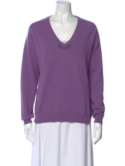 Pre-owned Brunello Cucinelli Virgin Wool V-neck Sweater In Purple
