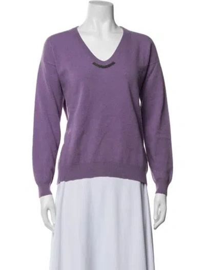 Pre-owned Brunello Cucinelli Virgin Wool V-neck Sweater In Purple