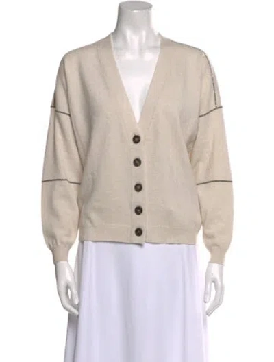 Pre-owned Brunello Cucinelli Virgin Wool V-neck Sweater In White
